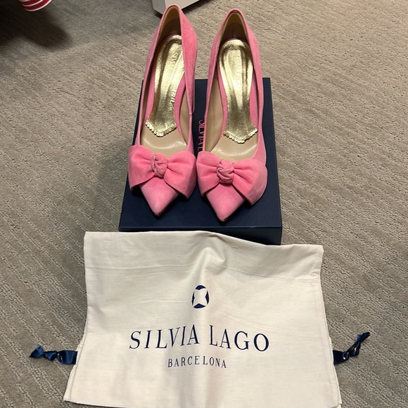 Silvia Lago Alicia 100 pink suede bow pumps Size 38 - Picture 2 of 4
